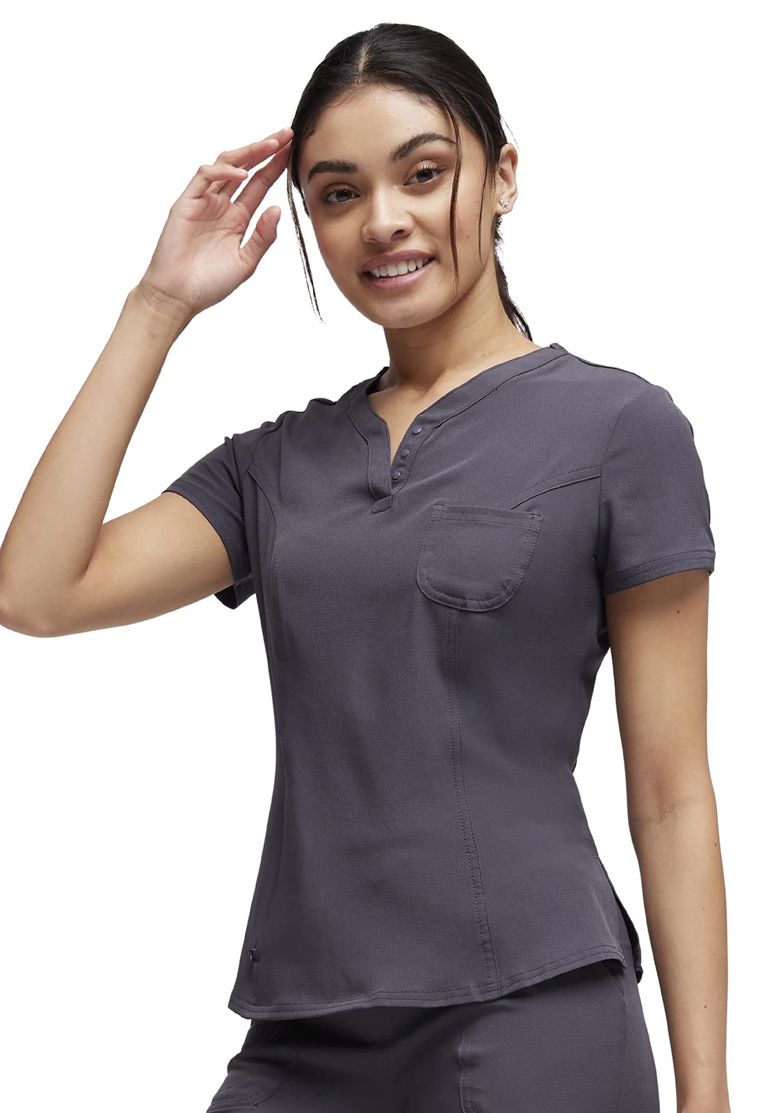 HeartSoul Tuckable V-Neck Medical Scrubs for Women, Performance Fabric Plus Size HS710, 2XL, Pewter