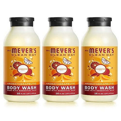 MRS. MEYER'S CLEAN DAY Moisturizing Body Wash for Women and Men, Biodegradable Shower Gel Formula Made with Essential Oils, Clementine, 16 oz - Pack of 3