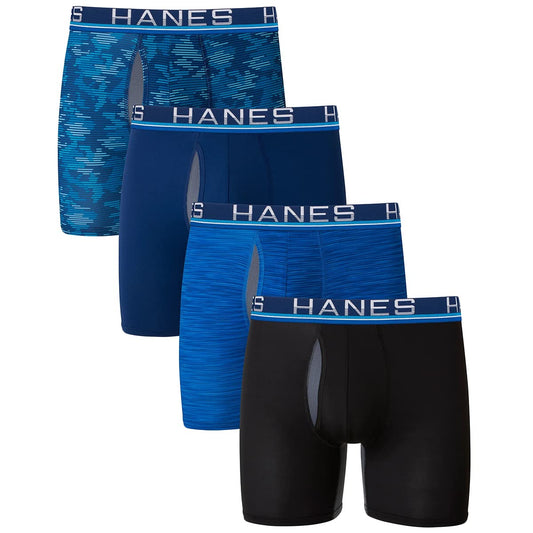 Hanes Sport Men's Total Support Pouch X-Temp Cooling Boxer Briefs, 4-Pack Assorted Colors M
