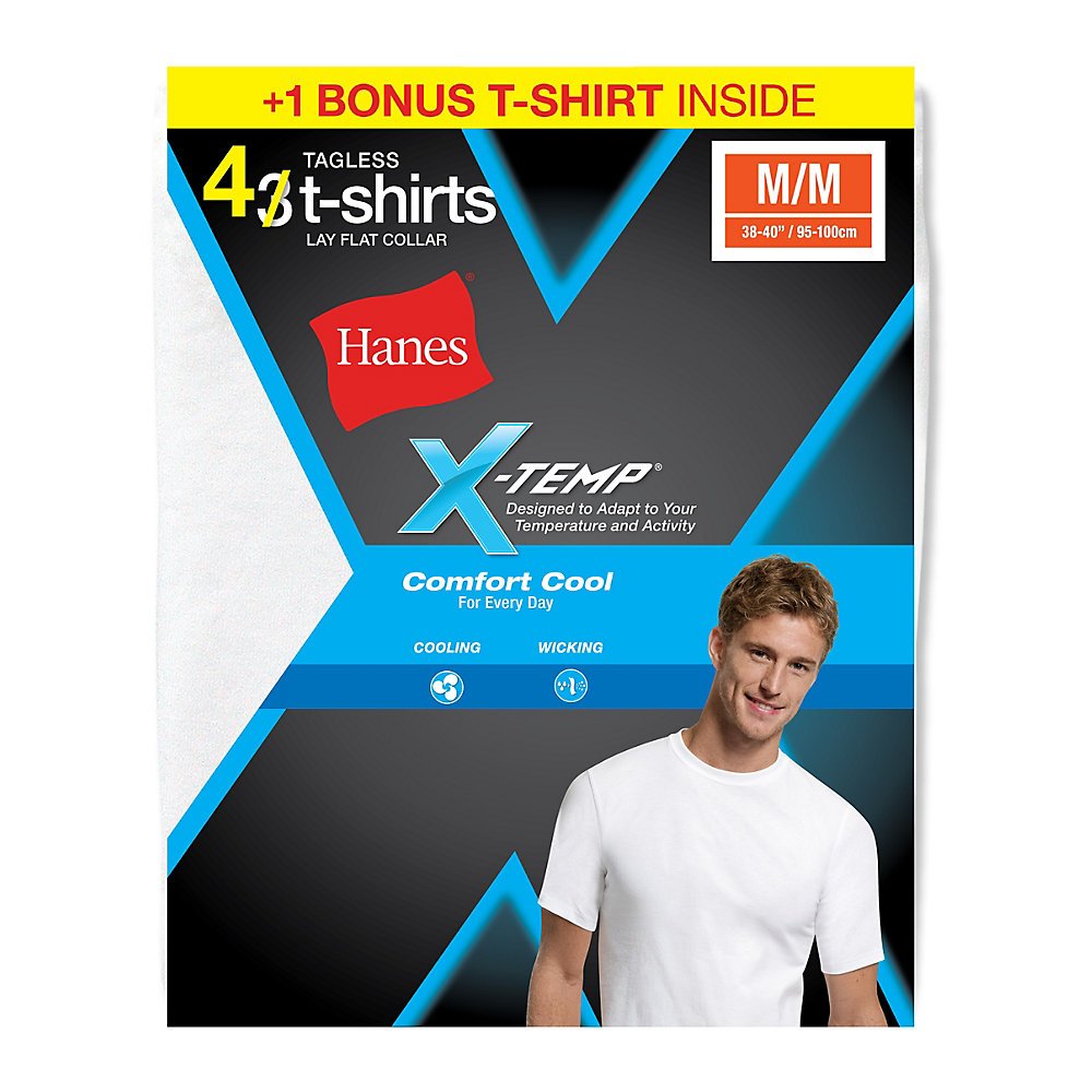 Hanes Men's X-Temp® Comfort Cool® Crewneck White Undershirt 4-Pack (Includes 1 Free Bonus Undershirt)