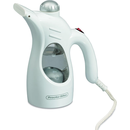 Proctor Silex Handheld Garment Steamer for Clothes, Fabric and Drapes, Continuous Steam, Portable Wrinkle-Remover for Home and Travel, Vacation Essentials, 120/240 Volt, 800W, White (11579PS)