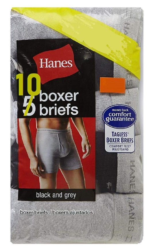 Hanes Men's 10-Pack Tagless Comfort Flex Waistband Boxer Briefs - Black/Grey 234W10 (XL)