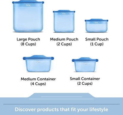 Ziploc Endurables Medium Pouch, 2 Cups, Reusable Silicone Bags and Food Storage Meal Prep Containers for Freezer, Oven, and Microwave, Dishwasher Safe