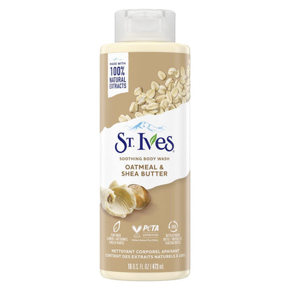 St. Ives Body Wash - Soothing Moisturizing Cleanser with Oatmeal & Shea Butter, Made with Plant-Based Cleansers and 100% Natural Extracts, 16 Oz Ea (Pack of 6)