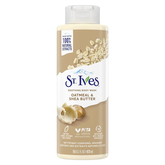 St. Ives Body Wash - Soothing Moisturizing Cleanser with Oatmeal & Shea Butter, Made with Plant-Based Cleansers and 100% Natural Extracts, 16 Oz Ea (Pack of 6)