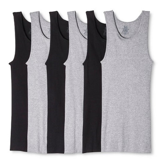 Hanes Best Tagless Ring Spun Cotton Tank Tagless A-Shirts 6-Pack (X-Large (46-48"), Black & Gray)