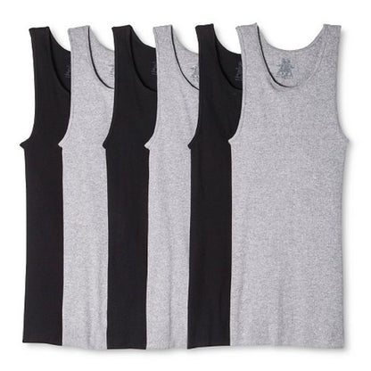 Hanes Best Tagless Ring Spun Cotton Tank Tagless A-Shirts 6-Pack (X-Large (46-48"), Black & Gray)