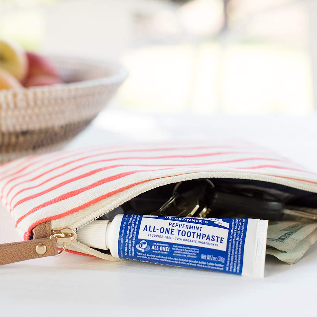 Dr. Bronner’s - All-One Toothpaste (Peppermint, 1 Ounce, 3-Pack) - 70% Organic Ingredients, Natural and Effective, Fluoride-Free, SLS-Free, Helps Freshen Breath, Reduce Plaque, Whiten Teeth, Vegan