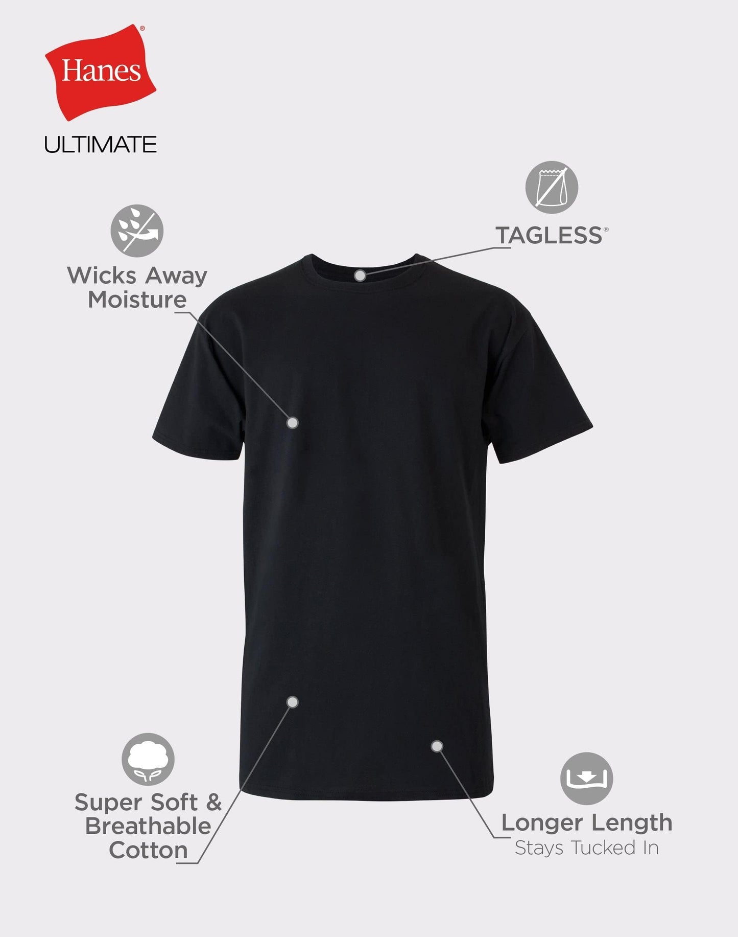 Hanes Mens Ultimate Cotton Tall T-Shirt 4-Pack, XLT, BlackGrey