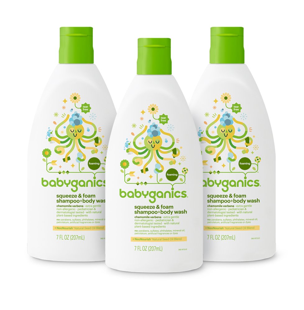 Babyganics Baby Shampoo + Body Wash Pump Bottle, Chamomile Verbena, , 3 Pack, Packaging May Vary