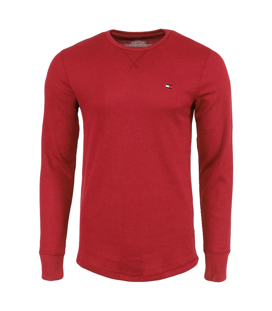 Tommy Hilfiger Mens Long-Sleeve Thermal Pajama Sleep T-Shirt, Cabernet, Large