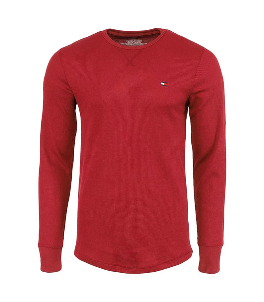 Tommy Hilfiger Mens Long-Sleeve Thermal Pajama Sleep T-Shirt, Cabernet, Large