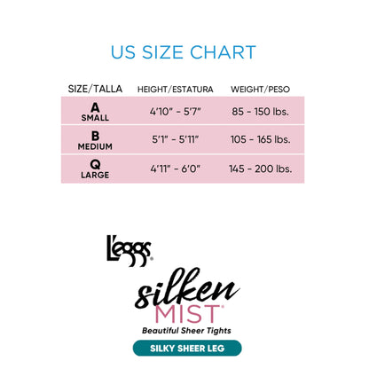 L'eggs Silken Mist Silky Sheer Women's Tights with Run Resist, Control Top, Sheer Toe, Sun Beige, Size Q (Pack of 1)
