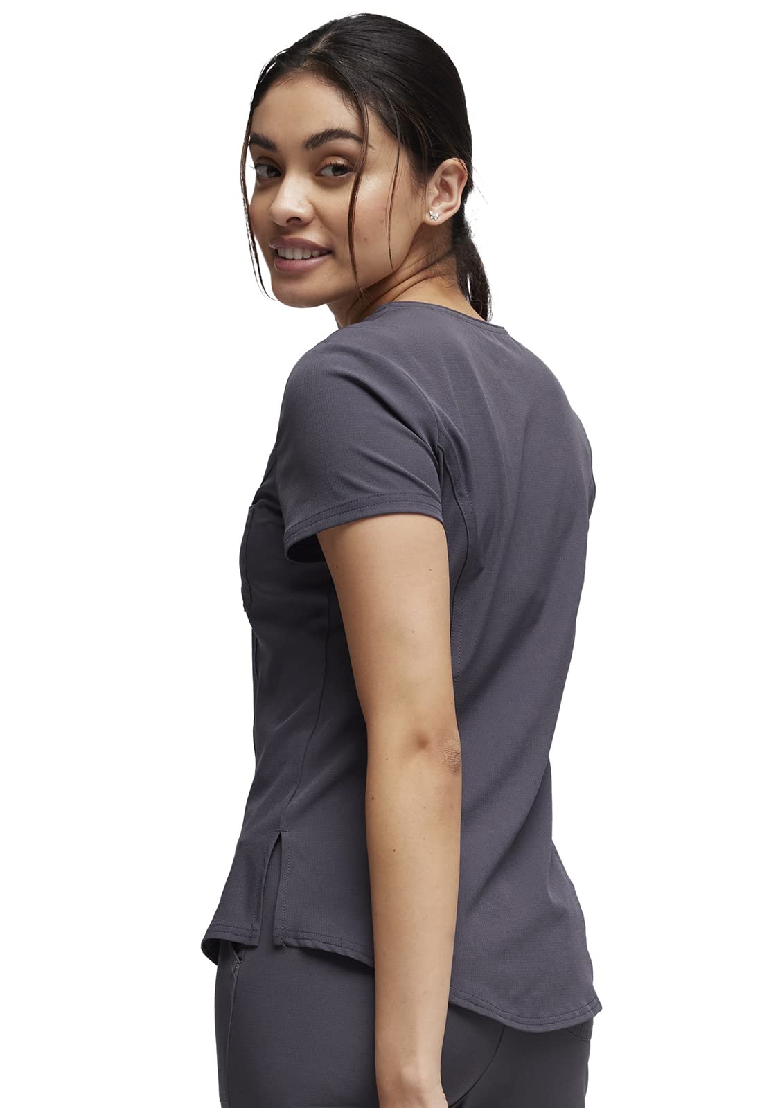 HeartSoul Tuckable V-Neck Medical Scrubs for Women, Performance Fabric Plus Size HS710, 2XL, Pewter