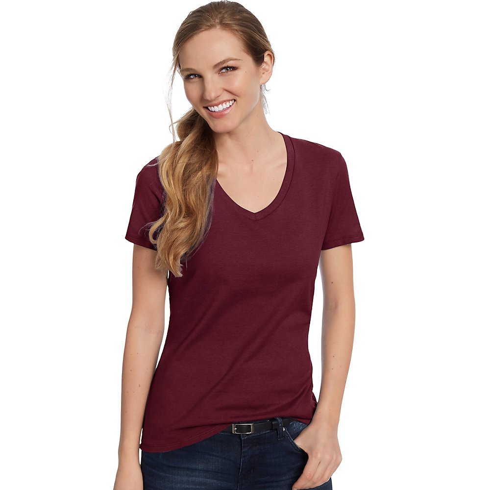 Hanes Womens Nano-T V-Neck T-Shirt Navy