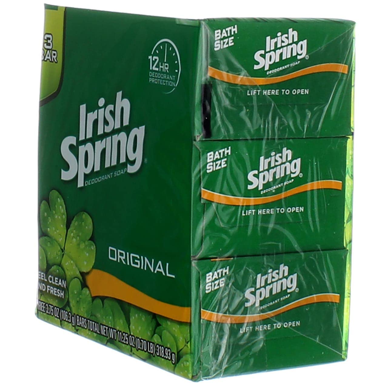 Irish Spring Deodorant Bar Soap, Original, 3.75 oz bars, 3 ea (Pack of 12)