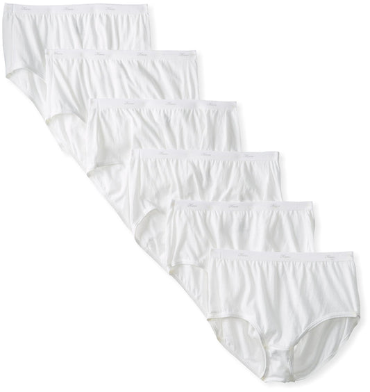 Hanes Women's 6 Pack Core Cotton Brief Panty (White, Size 14)