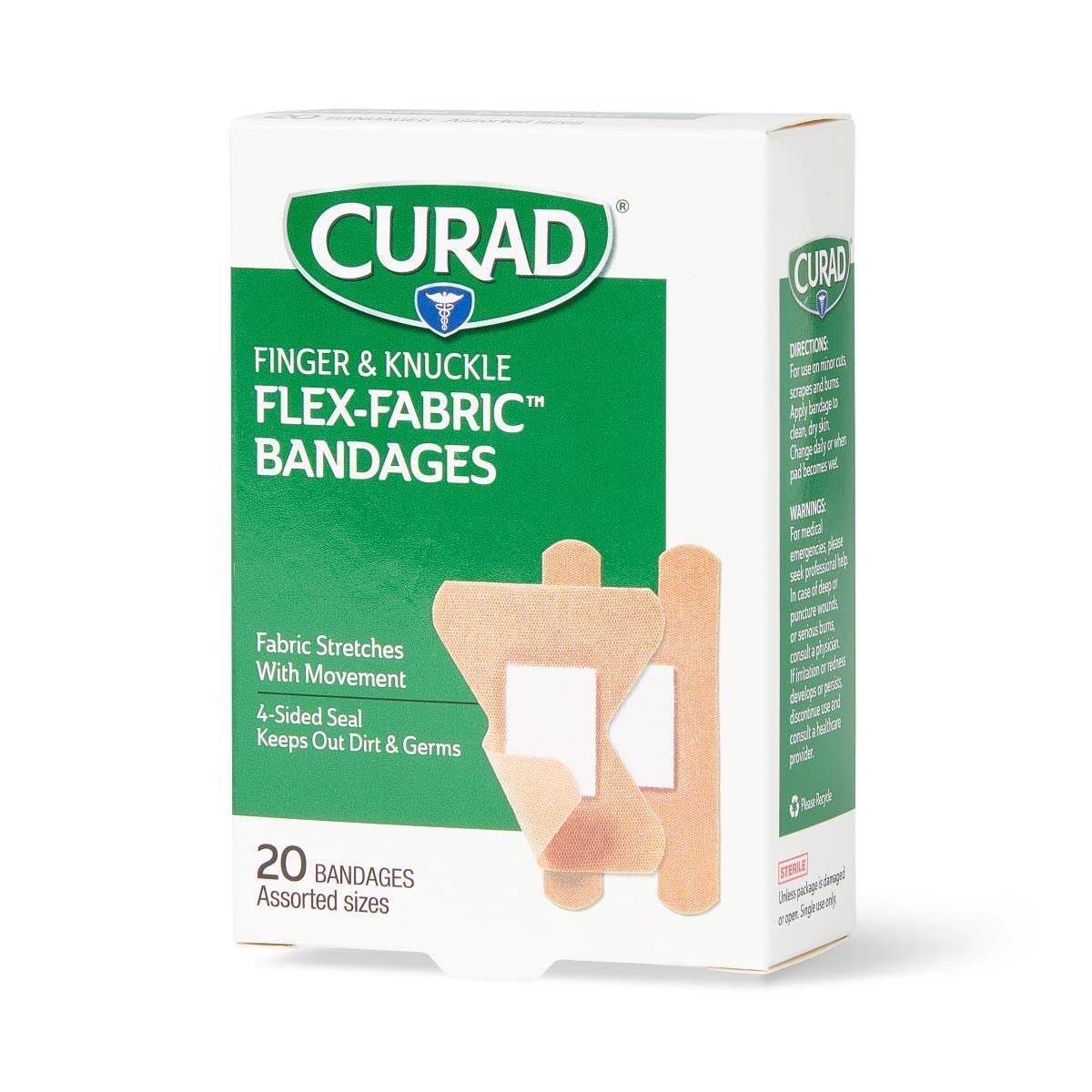 CURAD Flex-Fabric Finger and Knuckle Bandages, Assorted Sizes, Box of 20