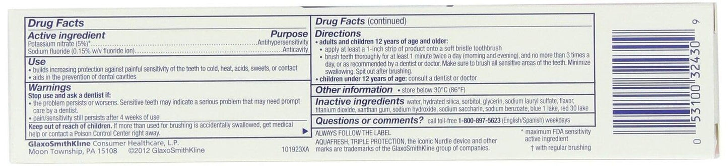 Aquafresh Maximum Strength Sensitive + Gentle Whitening Toothpaste, Smooth Mint 5.6 oz (Pack of 8)