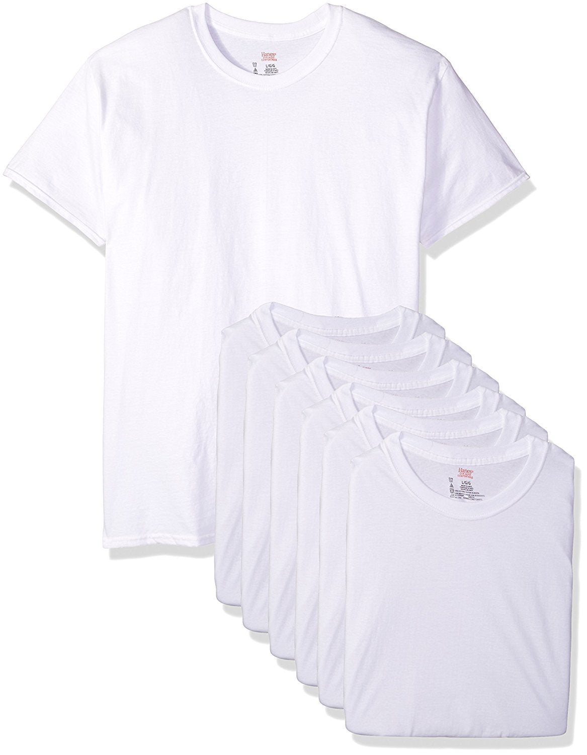 Hanes Men's Classics 6 Pack Crew Neck Tee (Large, White)