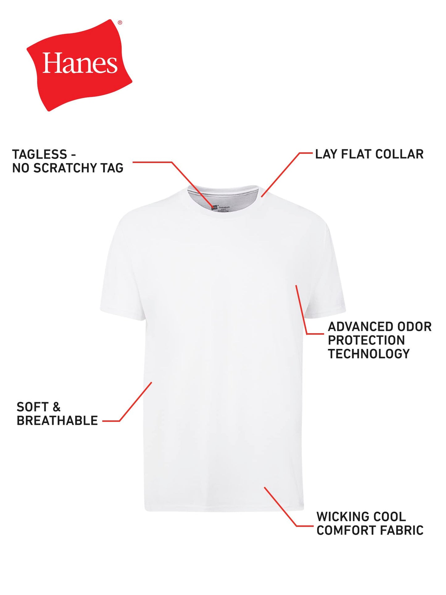Hanes Men Men's Cotton Undershirt, Moisture-Wicking Crew Tee Undershirts, Multi-Packs