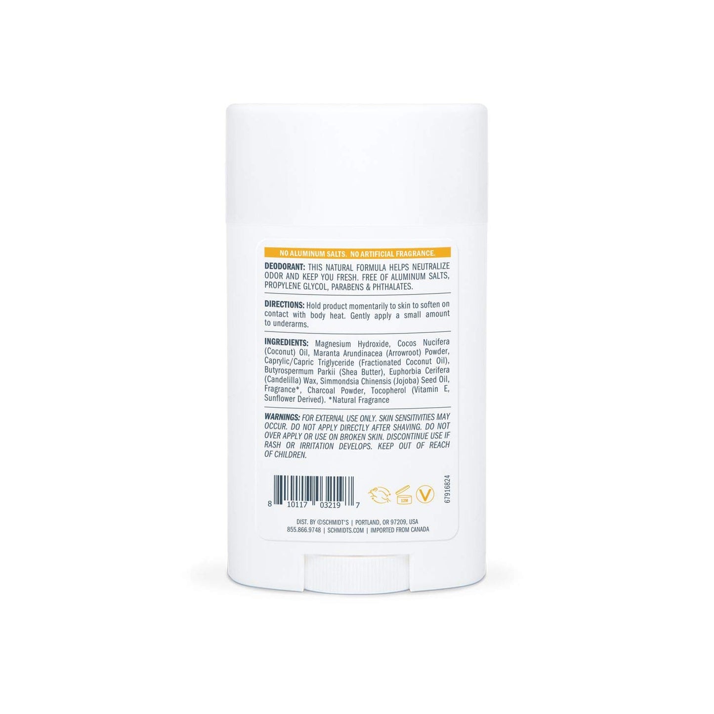 Schmidt's Activated Charcoal Sensitive Skin Deodorant Stick, 2.65 oz, Spicy Citrus, Warm Florals, Woodsy