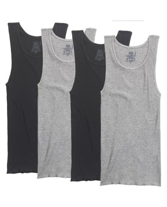 Fruit of the Loom Mens Black and Gray A-Shirts, 4 Pack, Extended Sizes, 2XL, Assorted