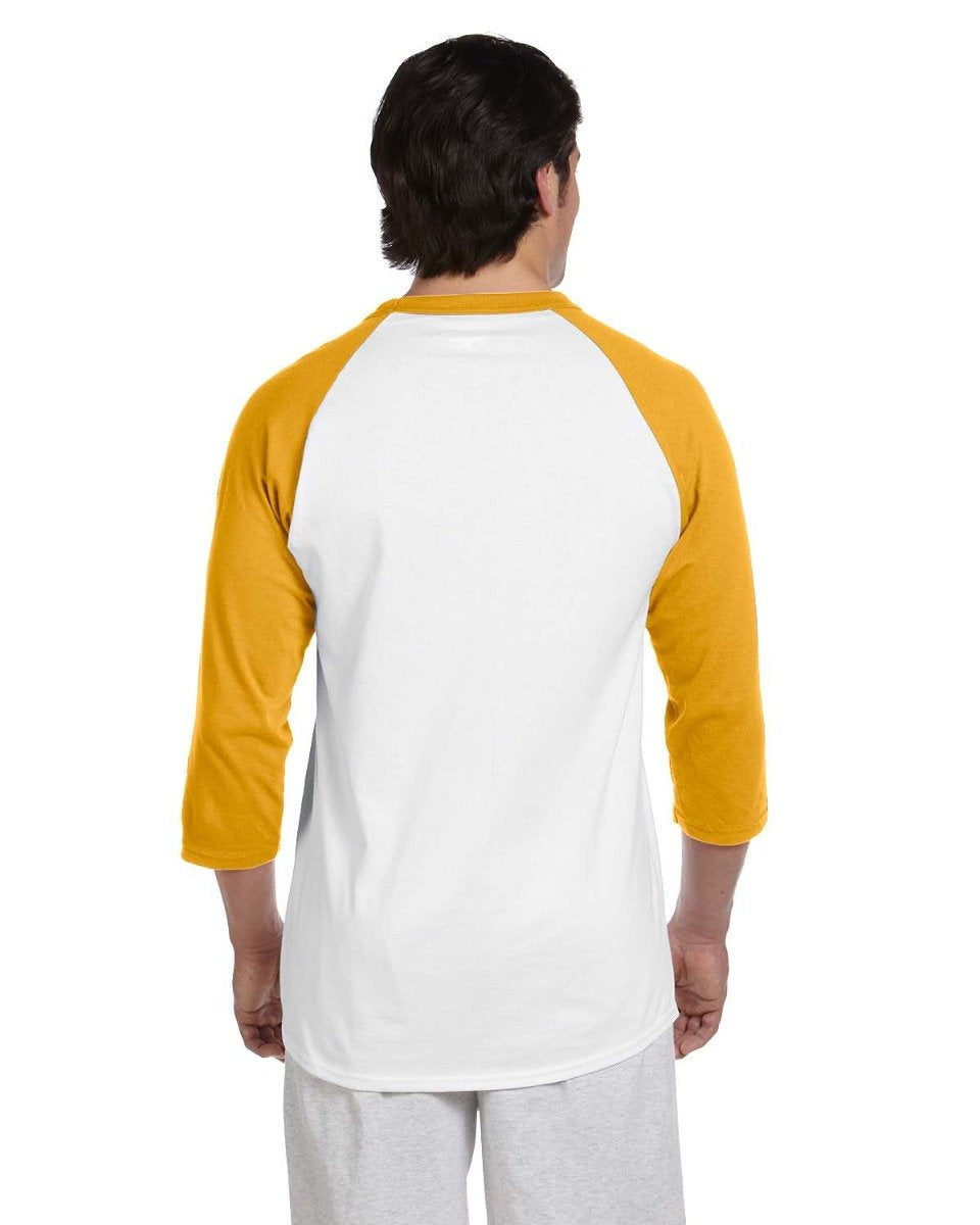 Champion Men's Raglan Baseball T-Shirt, White/C Gold, X-Large