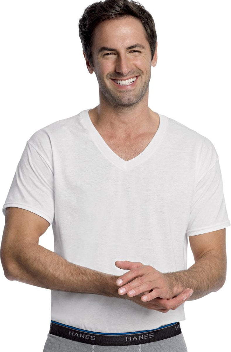 Hanes 7577P3 Men Comfort Blend V-Neck Undershirt 3-Pack 2XL White