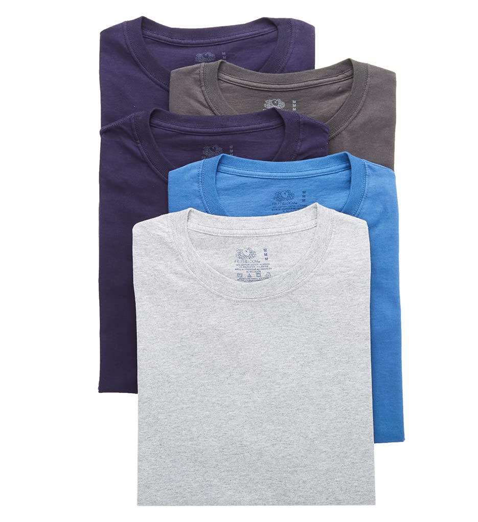 Fruit of the Loom Mens 5 Pack Crew T-Shirts - Assorted, X-Large, Assorted