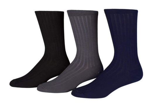 Melvado Mens Crew Socks 3-Pair Men's Cotton Rich Everyday Dress Socks Set (Dark Solids)