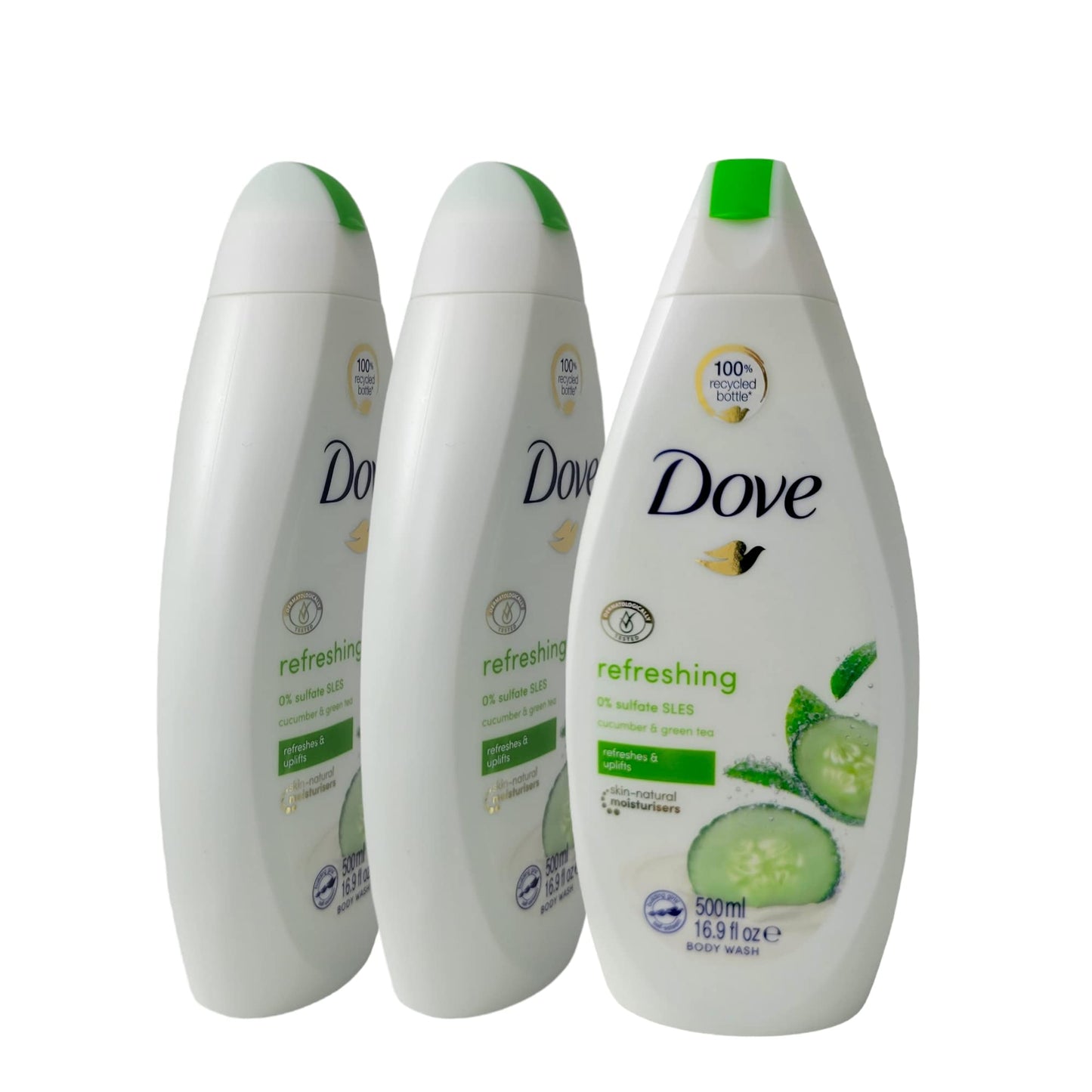 Dove Refreshing Body Wash with Pump Revitalizes and Refreshes Skin Cucumber and Green Tea Effectively Washes Away Bacteria While Nourishing Your Skin, 34 Fl Oz (Pack of 3)