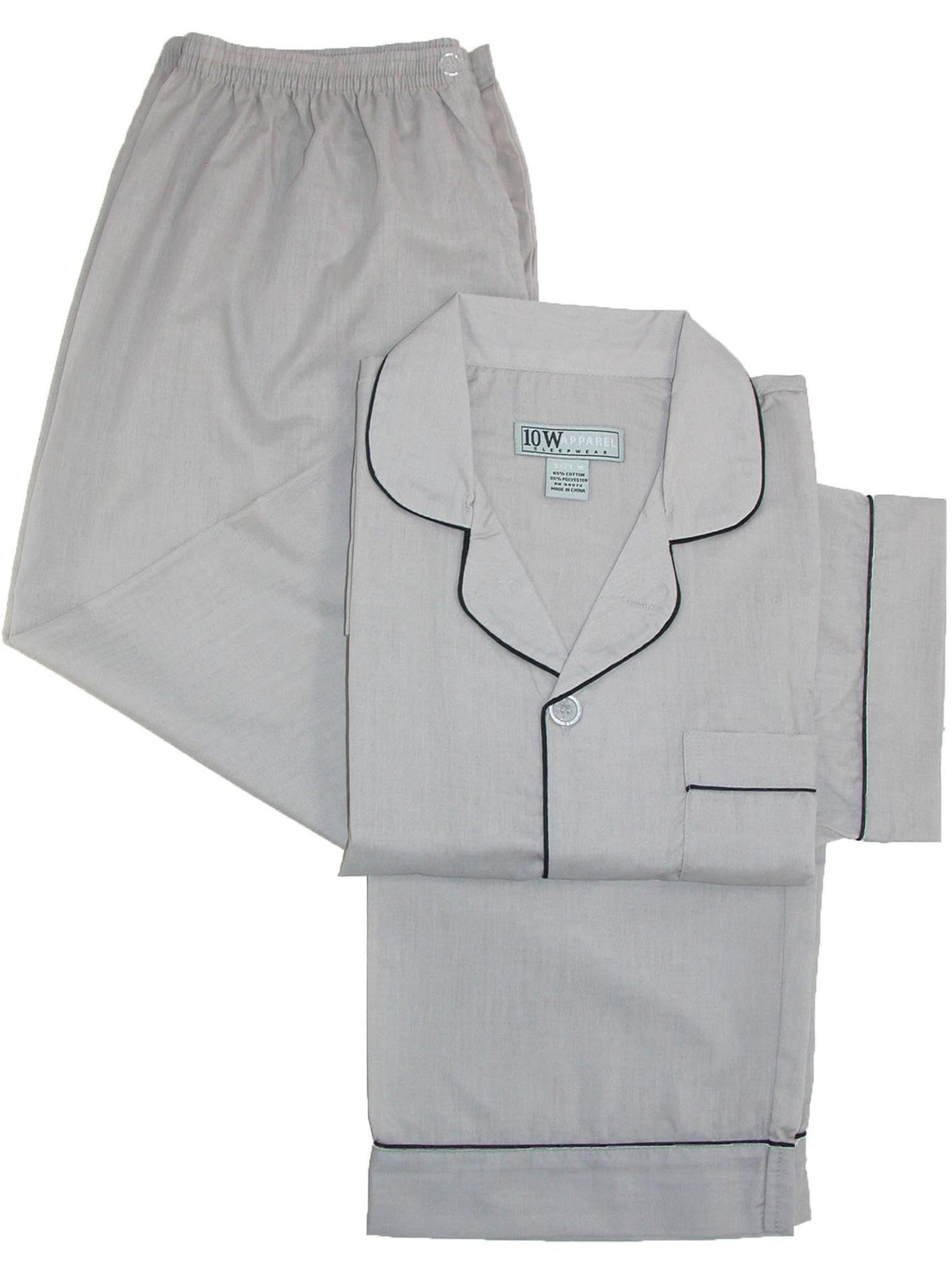 Ten West Apparel Men's Short Sleeve Long Leg Solid Pajama Set, Small, Grey