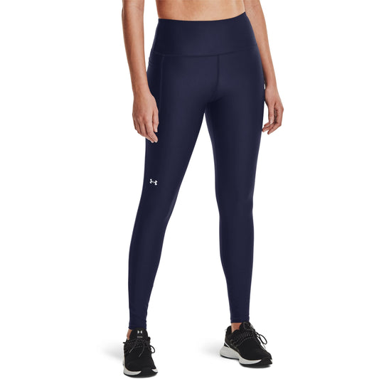 Under Armour Womens HeatGear Armour High No-Slip Waistband Pocketed Leggings , Midnight Navy (410)/White , Medium