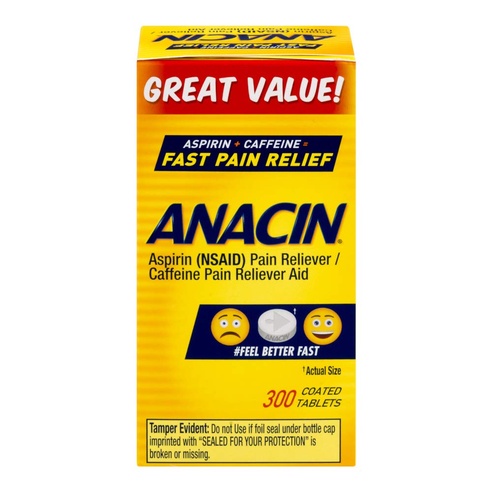 Anacin Fast Pain Relief Pain Reducer Aspirin Tablets, 300 Tablets, (Pack of 3)