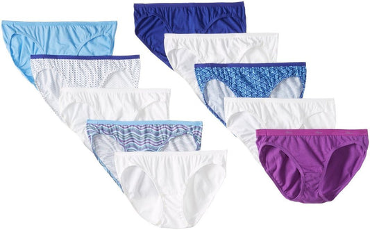 Hanes Women's 10Pack 100% Cotton Bikini Underwear Ladies Panties, Assorted 10