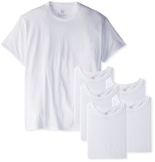 Hanes Men's 6Pack Crew Neck Tagless White Undershirts Crewneck T-Shirts, 4XL