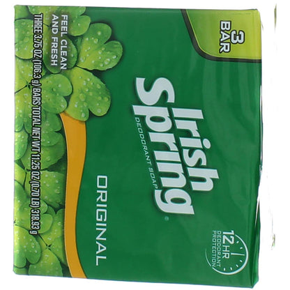 Irish Spring Deodorant Bar Soap, Original, 3.75 oz bars, 3 ea (Pack of 12)