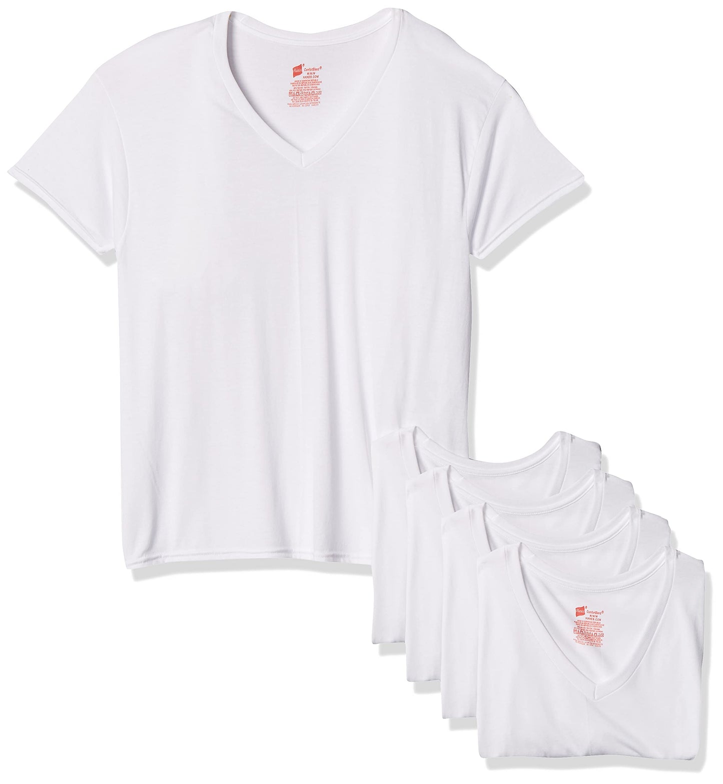 Hanes Men's Comfort Blend 6-Pack V-Neck T-Shirts (White, XX-Large 6-Pack)