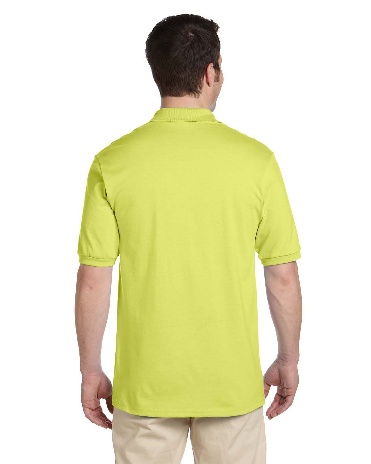 Jerzees Men's 2 Button Placket Welt Knit Collar Polo Shirt, Small, Safety Green