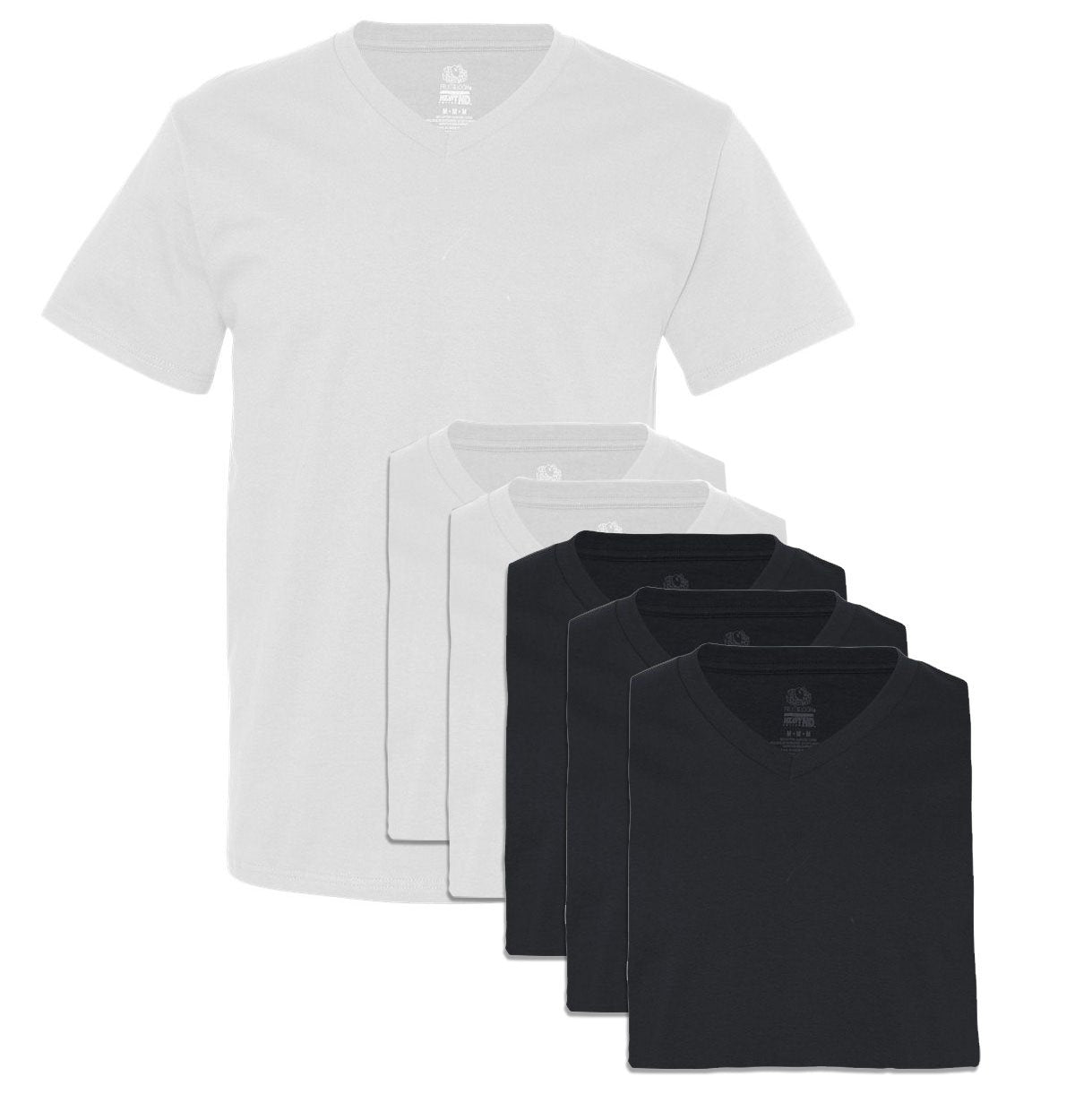 Fruit of the Loom Men's 6 Pack V-Neck T-Shirt, 3 White / 3 Black, X-Large