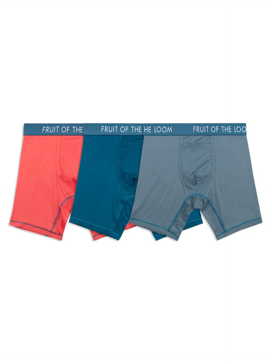 Fruit of the Loom Men's Getaway Boxer Briefs, Lightweight Breathable Fabric, Quick Dry & Odor Control, Long Leg-Assorted Colors, X-Large