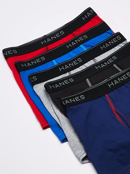 Hanes Ultimate Boys' 5-Pack Boxer Briefs, Blue/Red/Black Assorted, Medium