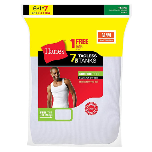 Hanes 372AG7 Mens Tagless ComfortSoft A Shirt White - Large