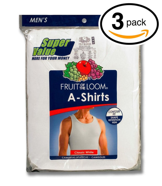 Fruit of the Loom Men's 3Pack White A-Shirts Tank Tops Tanks Undershirts 4XL