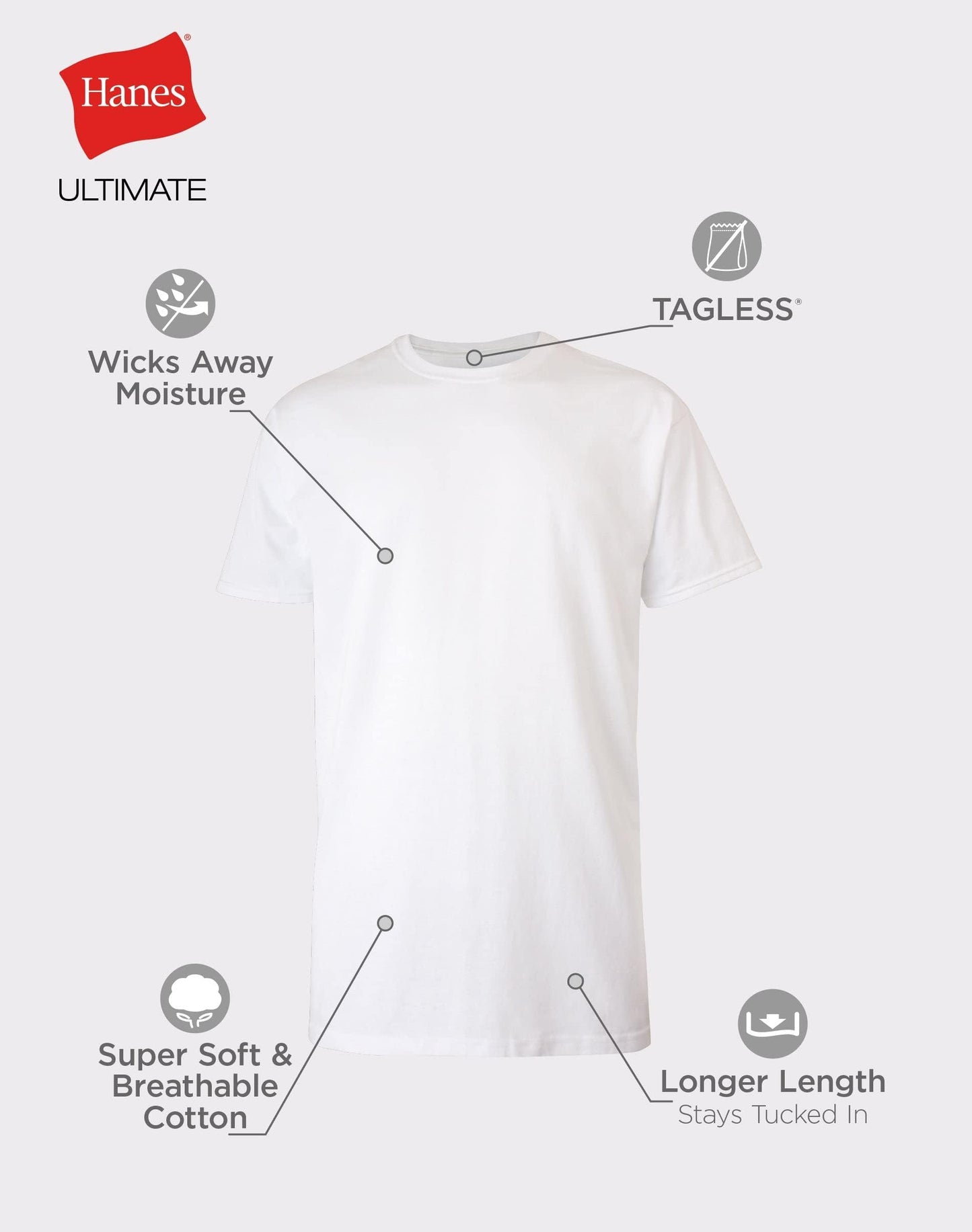Hanes Mens Ultimate Tall Soft and Breathable Crewneck Undershirt 4-Pack, LT White