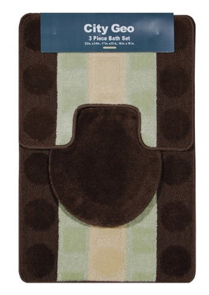 City Geo Home Dynamix 3-Piece Bathroom/Bath Rug Set: Brown/Sage / Green (Style # CIT3S-528)