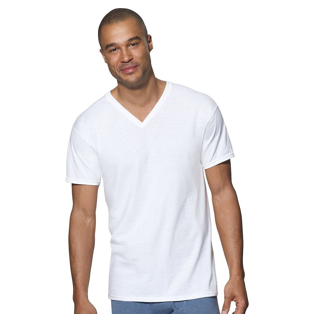 Hanes Men's FreshIQ V-Neck T-Shirts (Pack of 6) (4X-Large, White)