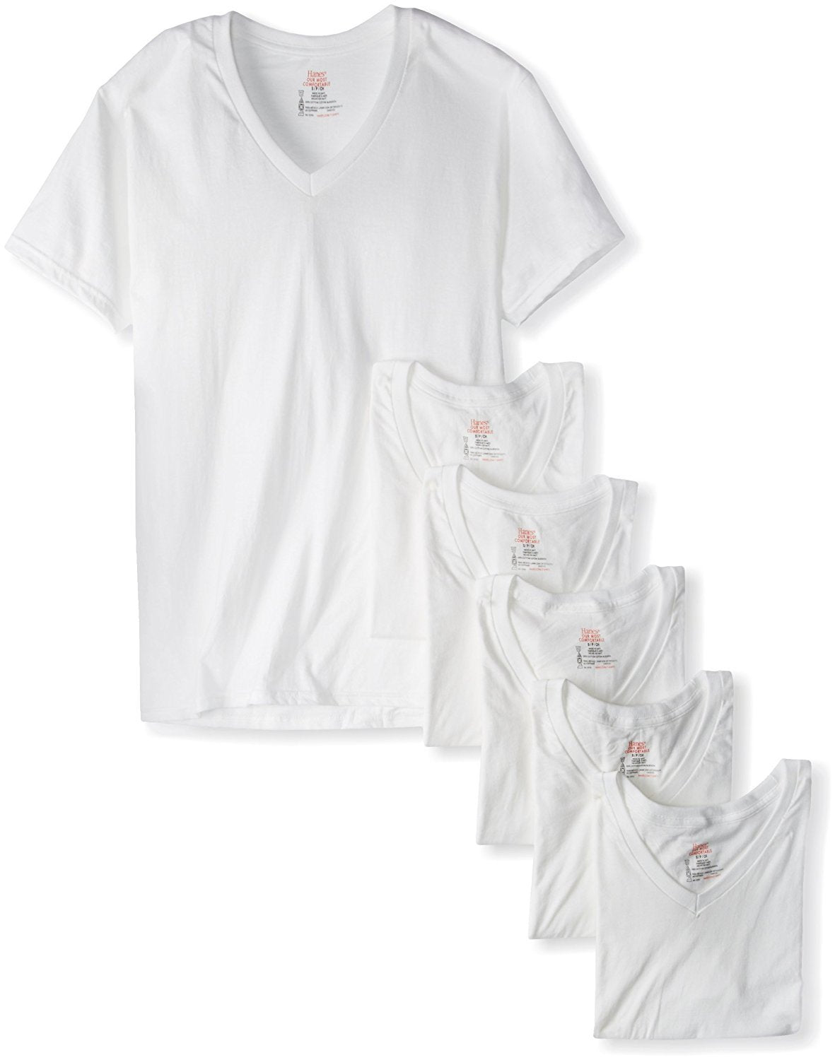 Hanes Ultimate Men's 6 Pack FreshIQ V-Neck Tee, White, Small