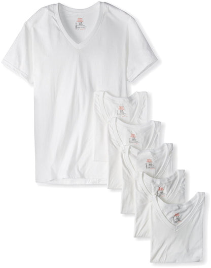 Hanes Ultimate Men's 6 Pack FreshIQ V-Neck Tee, White, Small